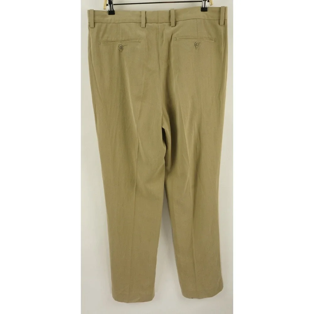 Tommy Bahama Silk & Bamboo Men's 36 x‎ 32 Tan Herringbone Pleated Chino Pants